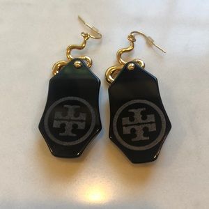 Tory Burch black and gold snake earrings